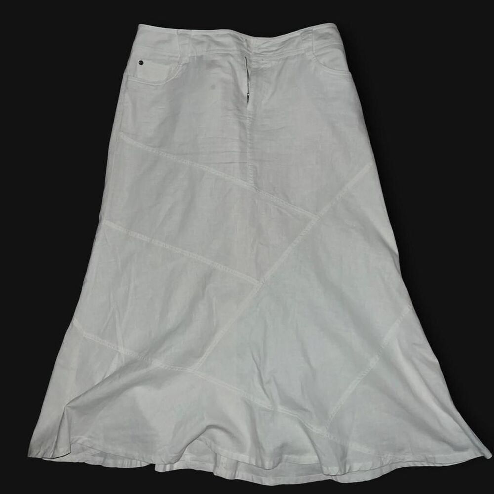 Vintage Jones wear jeans white cotton & linen maxi skirt w/ asymmetrical detail